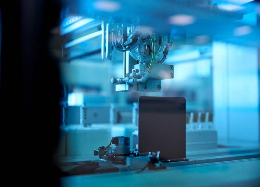 A laptop in a manufacturing facility
